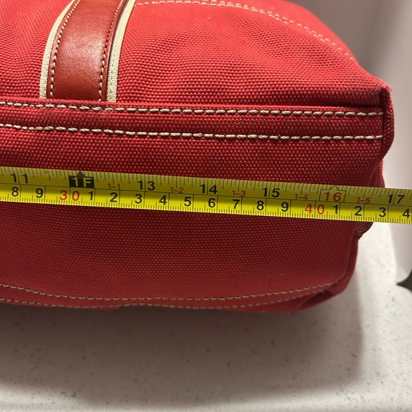 Coach Red Canvas Tote Bag with Red and Tan Leather Trim - Picture 6 of 14